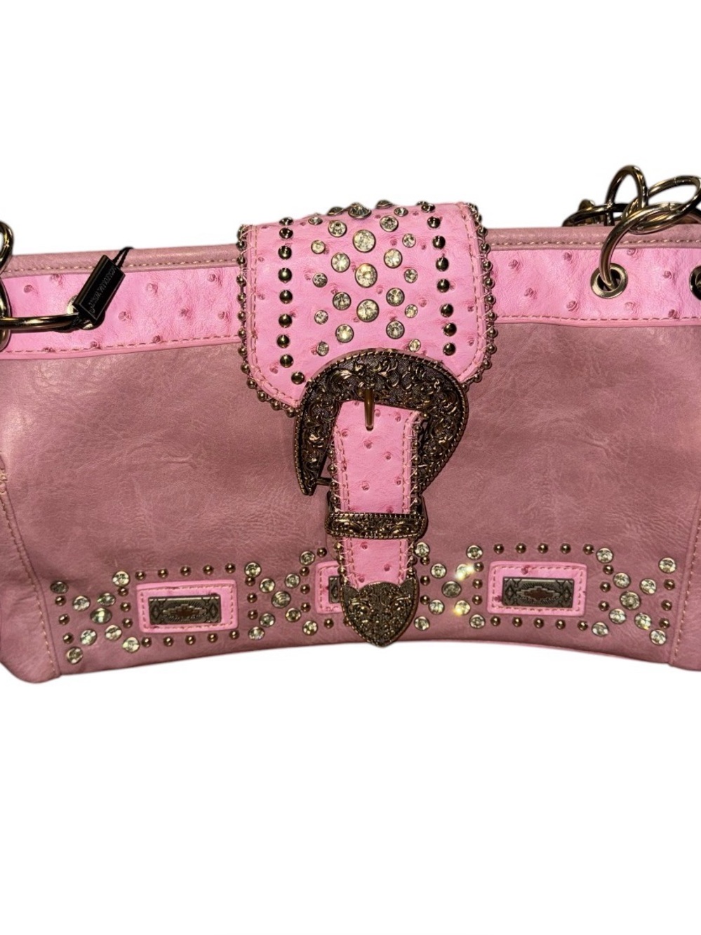 Pink rhinestone buckle conceal carry bag